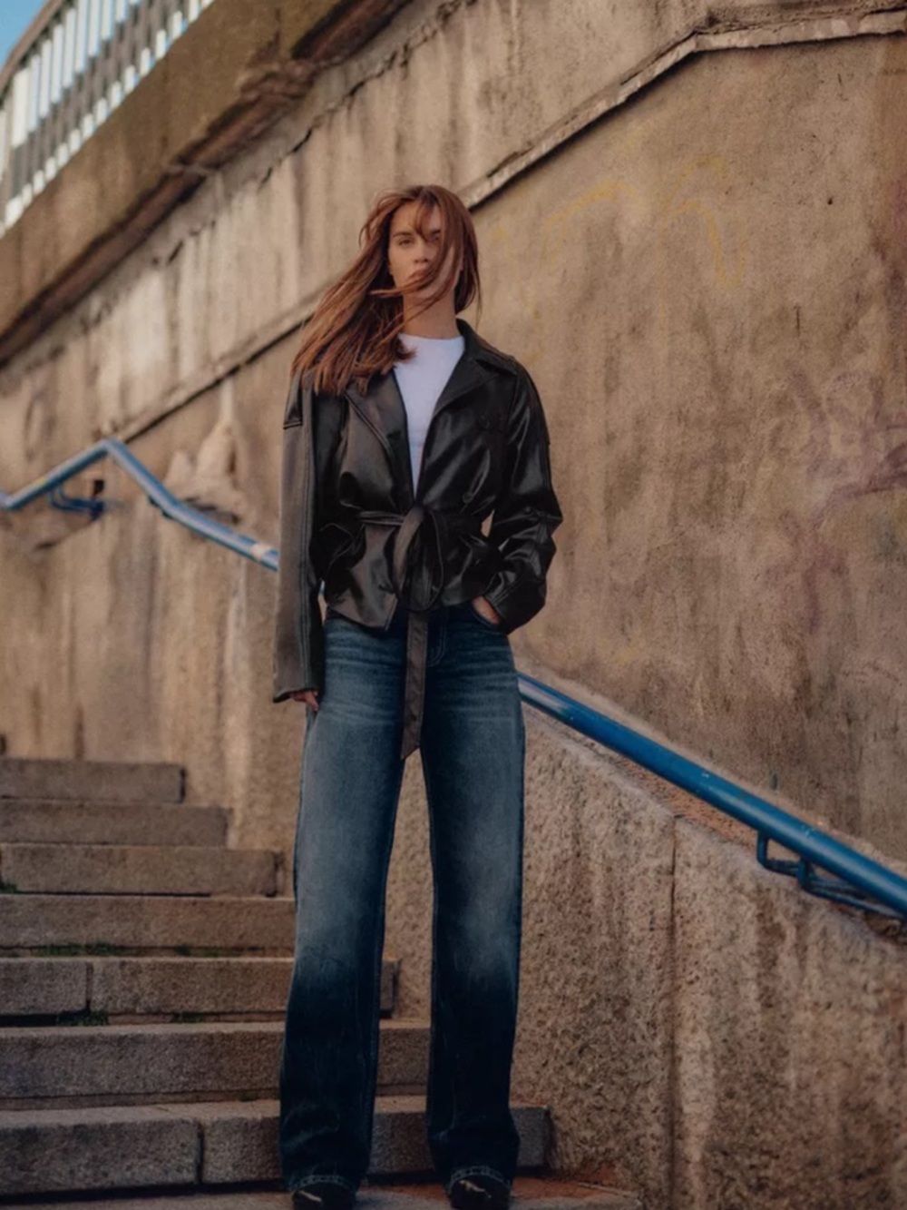 ZARA FAUX LEATHER BELTED JACKET